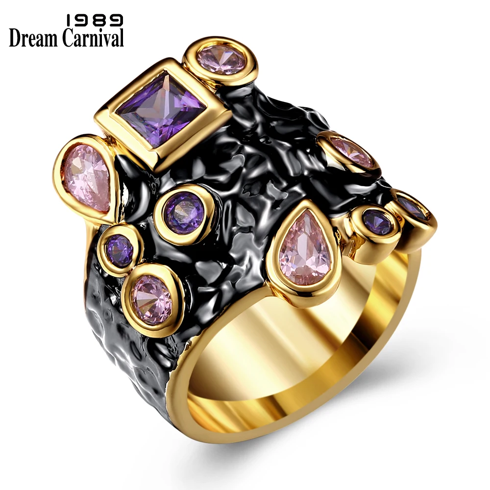 

DC1989 Free shipping 2016 Cubic Zirconia Purple Pink 18K Gold & Black Plated Special Party cocktail Rings for women (R07)