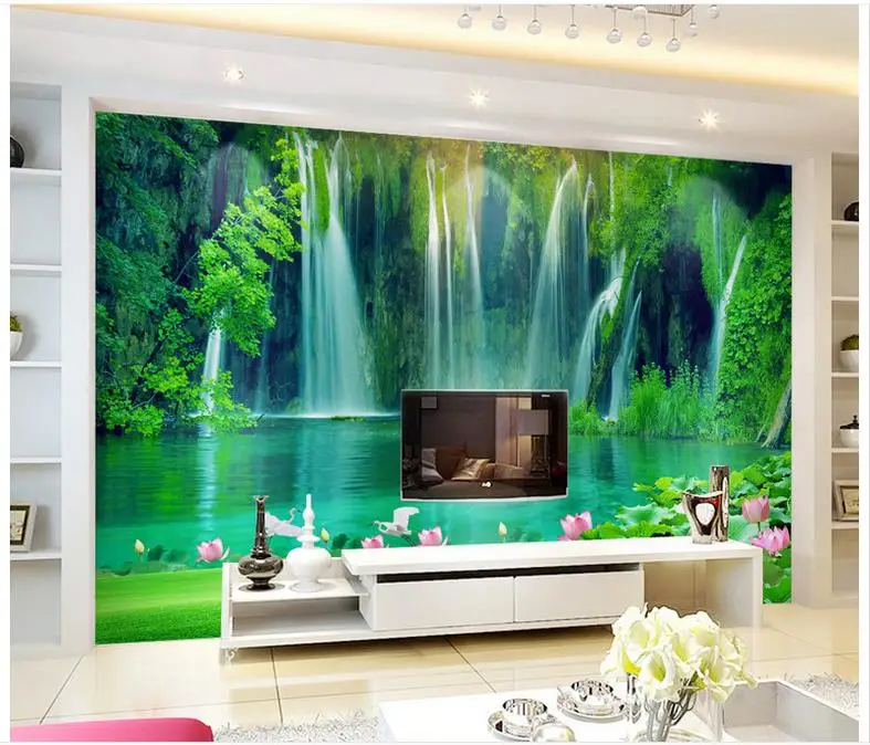 Пользовательские высокого класса росписи 3d обои настенные фрески поток деньги потратила ландшафт водопад пейзаж настенный декор