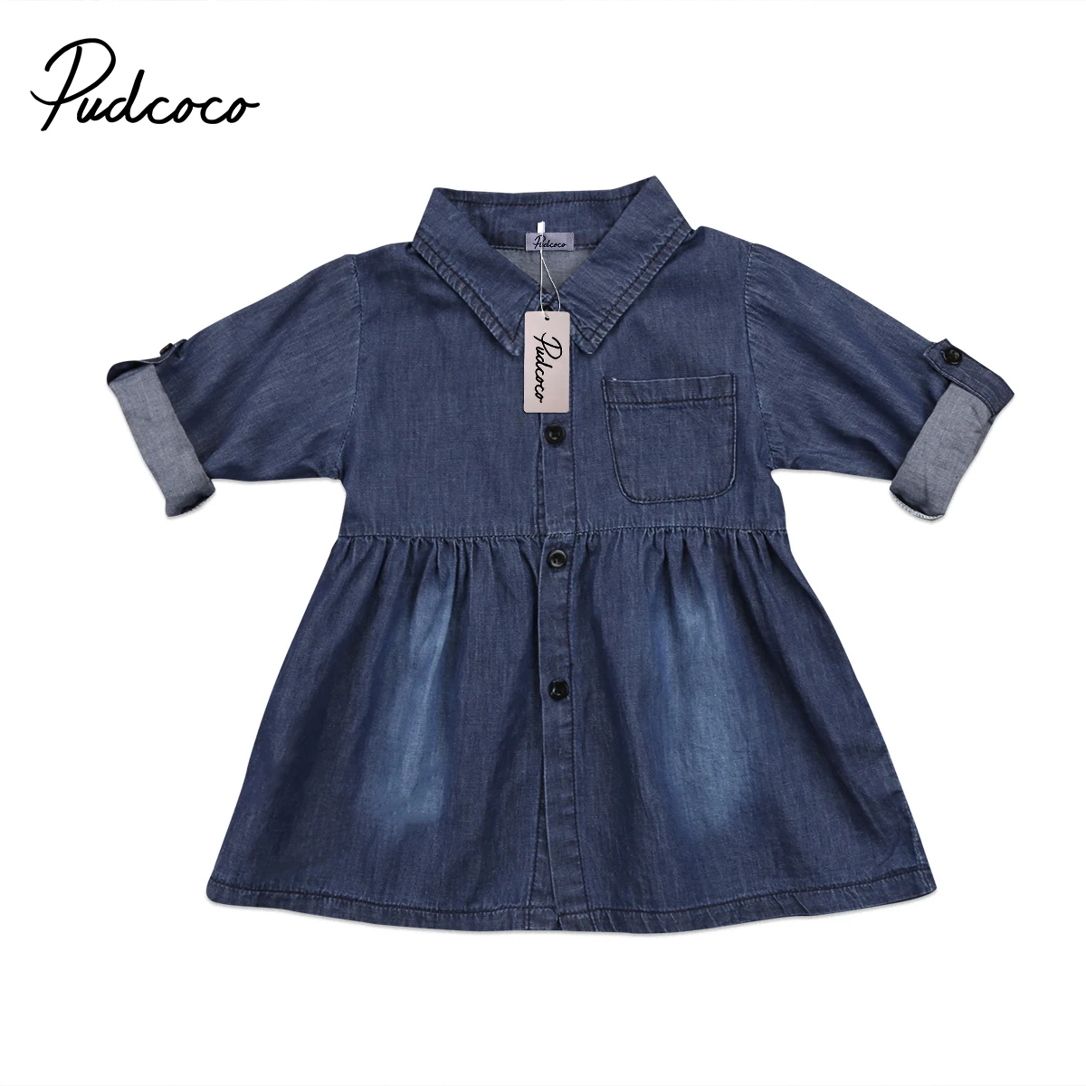 

Fashion Girls Dress Kids Baby Girls Denim Jeans One Picece Princess Dress Long Sleeve Mini Dress 1-5T