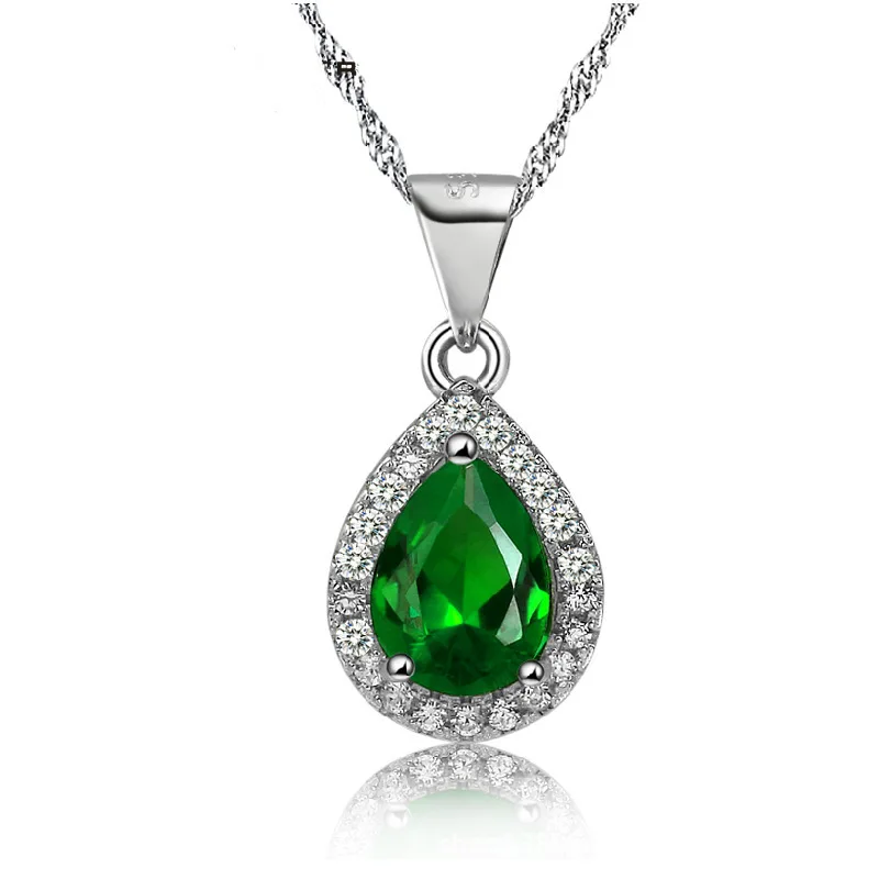 

S925 Silver Crystal Zircon Jewelry Pendant Necklace Angel's Tear Pendant Drop 8*10mm