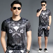 Европейский стиль Темный цветочный узор 3D печать Роскошная футболка и шорты костюм Лето качество мягкий удобный спортивный костюм для мужчин