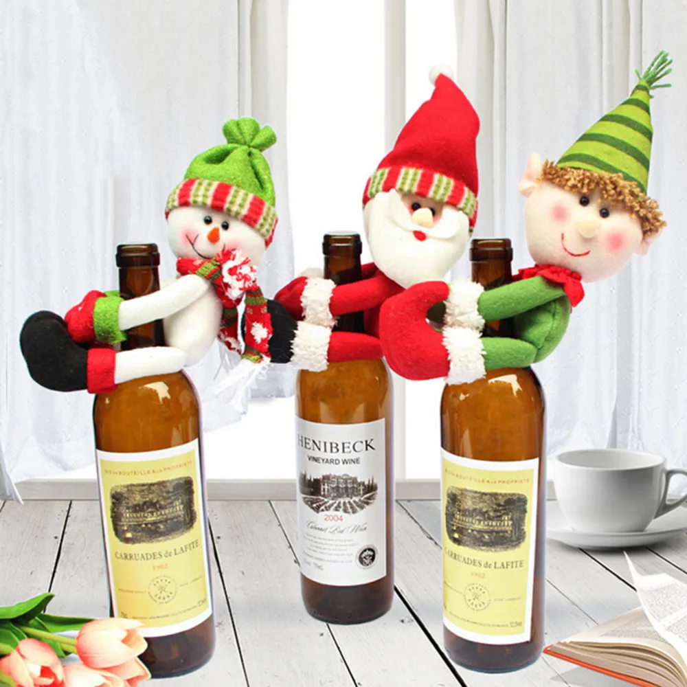 New Red Wine Bottle Hug Santa Claus Snowman For Home Christmas Decoration Towel Holder Wine Bottle Holder Party Decor 1 PCS