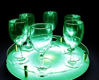 Green LED Tray 6-рюмку отверстие и 1-шампанское отверстие круговой СВЕТОДИОДНЫЙ светильник поднос держатель пуля чашки аккумуляторная выстрел стекло стойки ведро льда - Цвет: Green LED Tray