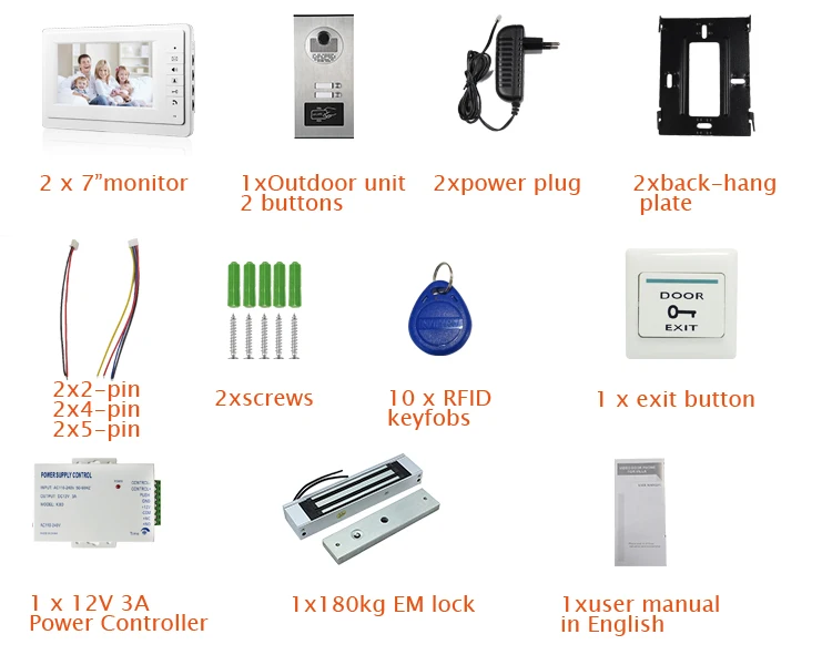 " цвет видео домофон системы 2 Мониторы+ RFID доступа Дверные звонки камера для дом квартира магнитный замок