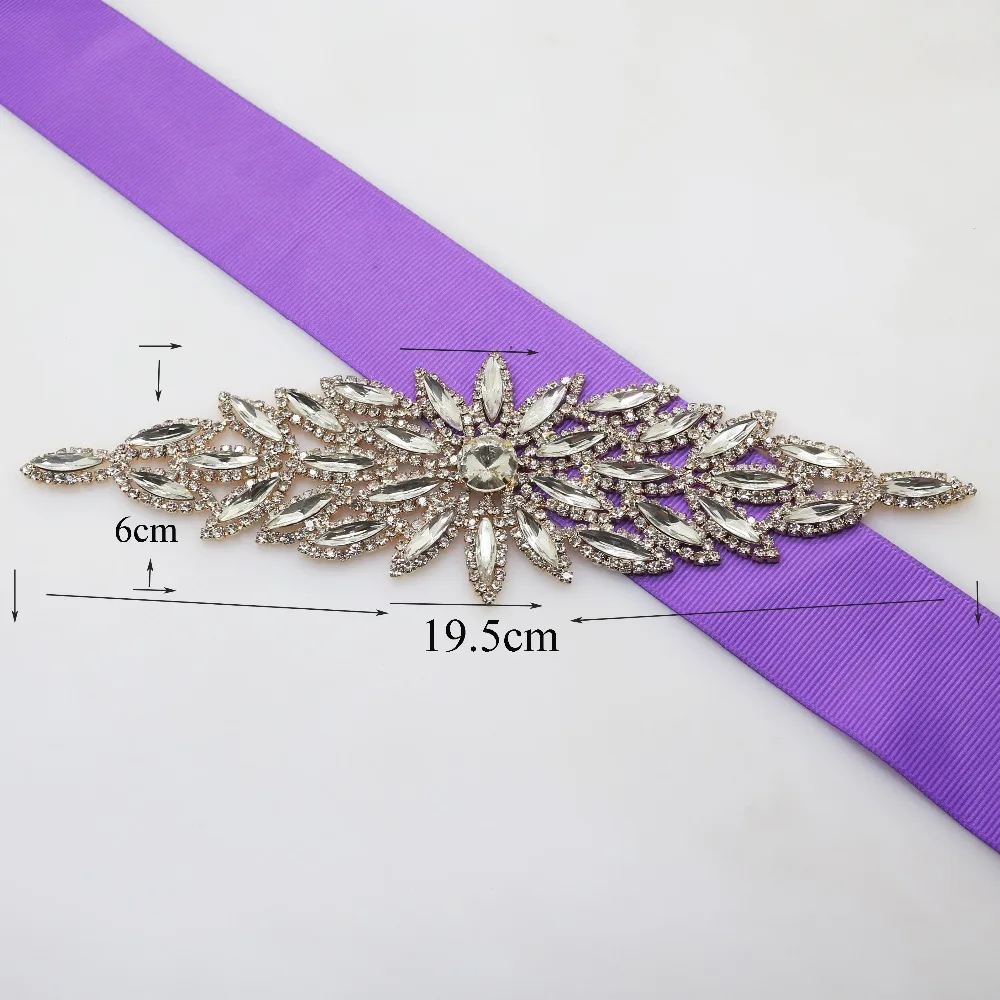 HOT NEW 1PCS 6CM*9.5CM Sewing On Rhinestone Applique for Flower Gold Clear Crystal DIY Wedding Evening Dress decoration Crafts