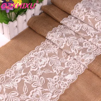 high quality 30cm*275cm Vintage White Christmas Lace Jute Table Runner Hessian Burlap Party Supplies Wedding Decoration AA8208