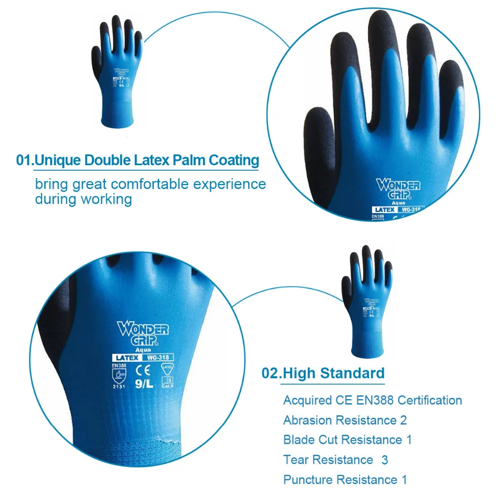 Protective Gloves Safety Gloves Garden Work Gloves Wonder Grip Gloves Latex Waterproof Fully Coated Gloves Nylon Blue Work Coldproof Protection Gardening