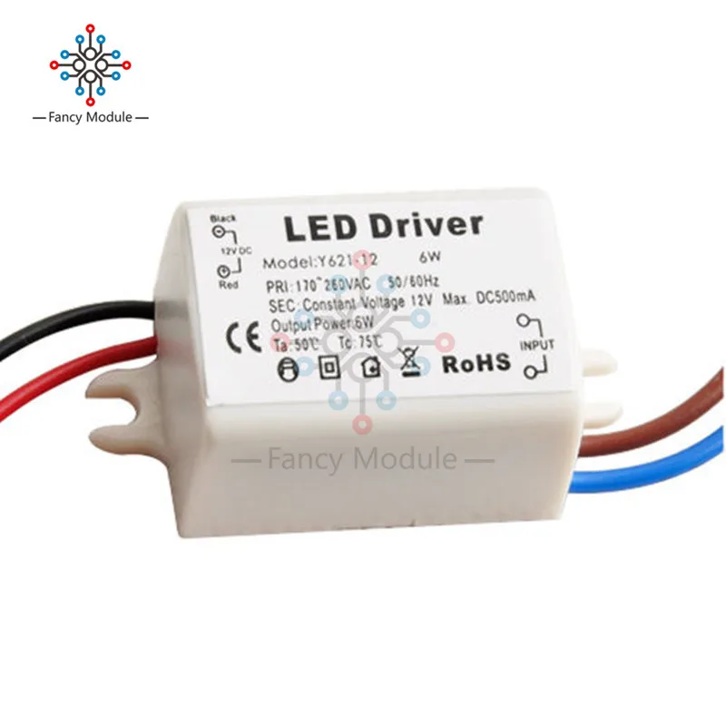

New 6W Wattage LED Driver Transformer DC 12V 500mA For 12V LED Bulbs MR16 / MR11
