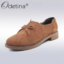 Odetina/Новые модные замшевые женские лоферы удобная повседневная обувь в сдержанном стиле без застежки с круглым носком и бантом; сезон весна-осень