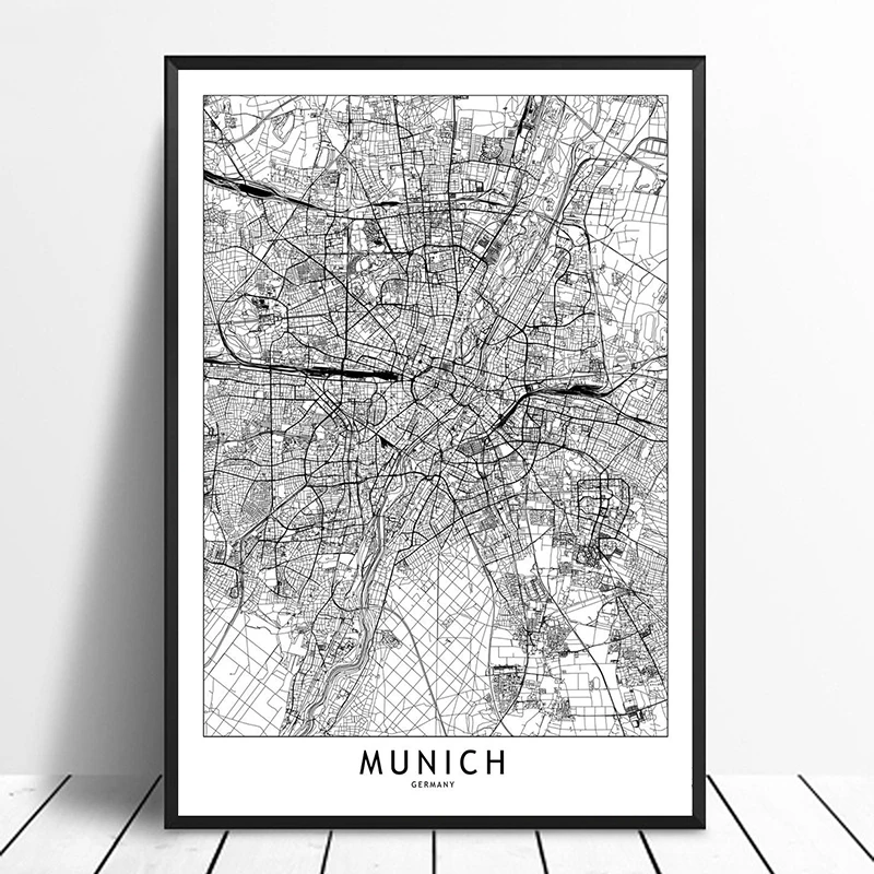 Munich Black White Custom World City Map Posters Prints Nordic Style Wall Art Pictures Home Decor Canvas Painting | Дом и сад