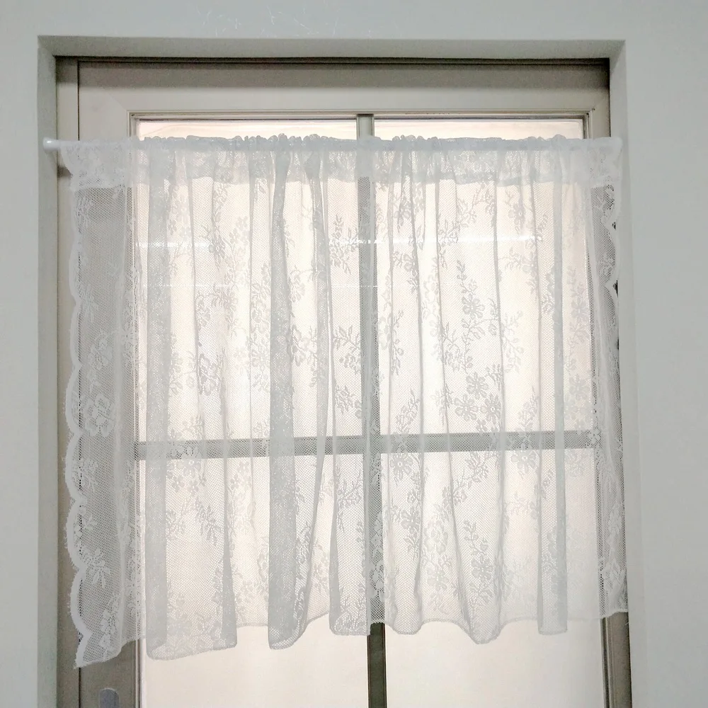 

Elegant Floral Pattern Solid White Short Sheer Curtains for Kitchen Small Window Tier Rod Pocket Top Window Valance ZT1363