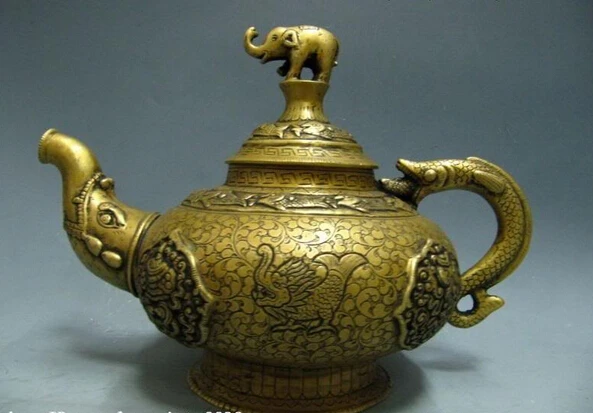 

song voge gem S1374 9.5 Tibet Pure 100% Bronze Copper Beast Elephant Zun Fish Dragon Flagon wine pot