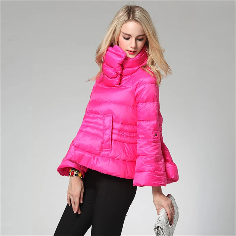 

2019 New European Short White duck Down Women Winter Down Coat A word Plue size light Warm High collar Loose Down Jacket W121