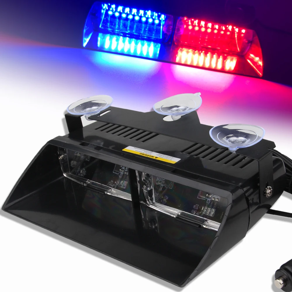 DC 12V Car LED Flashing Light S2 Suction Cup Police Lights 16LED Strobe Light 18 Flashing