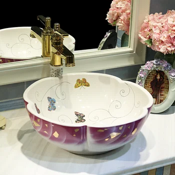 

Jingdezhen ceramic butterfly pattern art counter basin wash basin basin colorful lavabo sinks Bathroom sinks flower wash basin