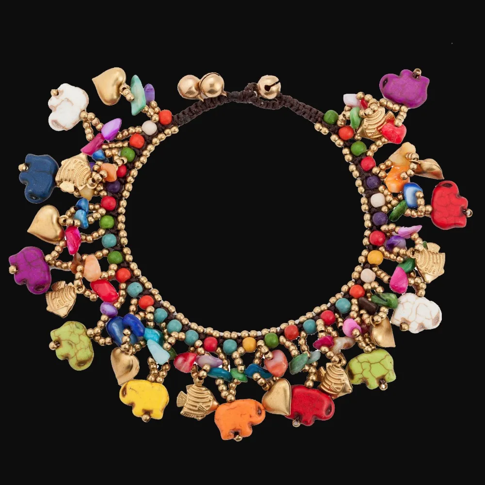 

AMOURJOUX Ethnic Multilayer Handmade Anklets For Women Braid Elephant Heart Fish Leg Ankle Bracelet Anklet Female Foot Jewelry