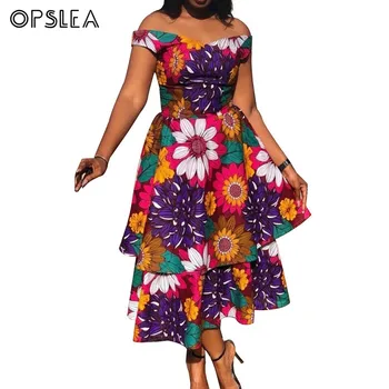 

Opslea African Double Layered Dresses For Women Dashiki African Floral Print Clothes Summer Sexy sleeveless Dress Robe Africaine