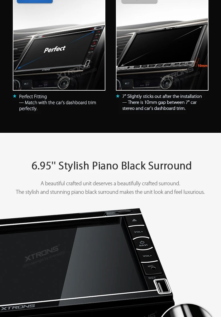 Excellent 6.95" Double Din Car DVD 2 Din Car Navigation GPS Two Din Multimedia Player with Piano Black Surround & Moveable Icons 2