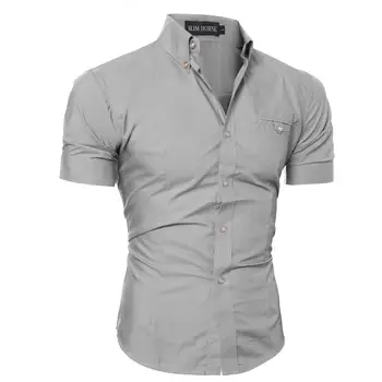 

Yfashion Men Shirts Summer Solid Color Slim Short Sleeve Mens Shirts Front Buttons Shirt Mens Tops Elegant Shirt Male Clothes