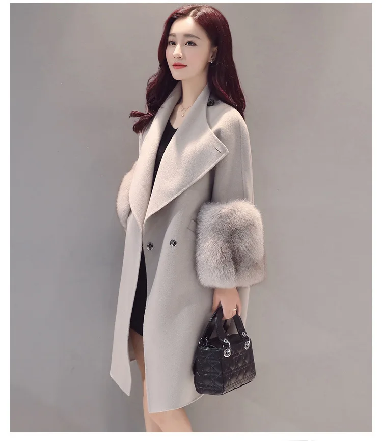 Офисное женское тонкое длинное зимнее шерстяное пальто с отложным воротником шерстяное пальто и куртка Верхняя одежда на пуговицах