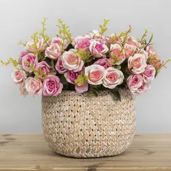 Искусственные цветы 13 головок/Букет маленький бутон шелковые розы моделирования с цветами и зелеными листьями дома украшение для ваз для