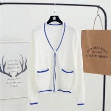 Women Sweater Casual Crochet Coat V-neck Long-sleeved Knit Cardigan Sweater Jacket White As1610