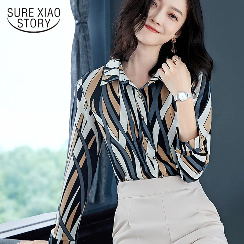 

2018 print women tops and blouses office lady shirts chiffon long sleeve tops female clothing women causal OL plus size 1125 40