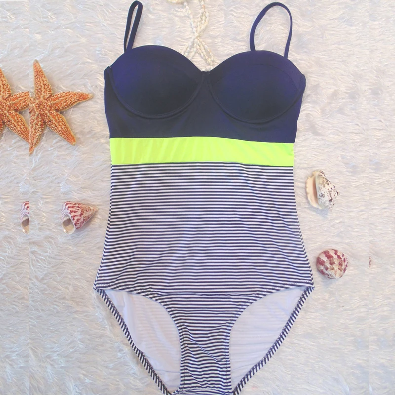 Sexy Stripe Women Swimwear 2015 European Style Plus Size One Piece