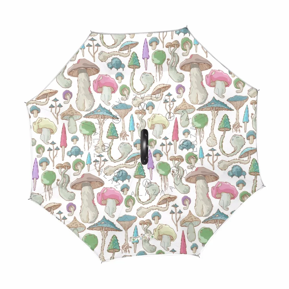 

C-hook Reverse Umbrella Mushroom Pattern Umbrellas Double Layer Long Shank Inverted Creative Graphic Windproof Car Paraguas