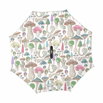 

C-hook Reverse Umbrella Mushroom Pattern Umbrellas Double Layer Long Shank Inverted Creative Graphic Windproof Car Paraguas