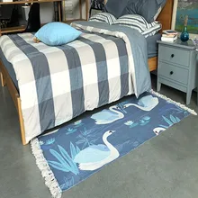 Синий Лебедь ручной работы хлопок прикроватный коврик 70*160 см, длинный размер дорожка ковер для кухни, ванная комната коврик, лебедь напольный коврик для гардероба распродажа