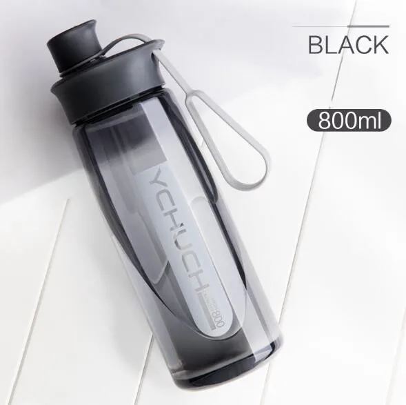 800 мл здоровые пластиковые бутылки для воды с веревкой и фильтром без бисфенола переносные бутылки для спорта на открытом воздухе - Цвет: Черный