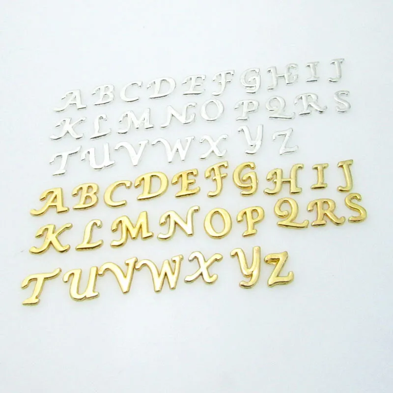 

hot selling 26pcs/lot silver and gold alphabet floating charms alloy letter charms for living glass memory lockets DIY jewelry