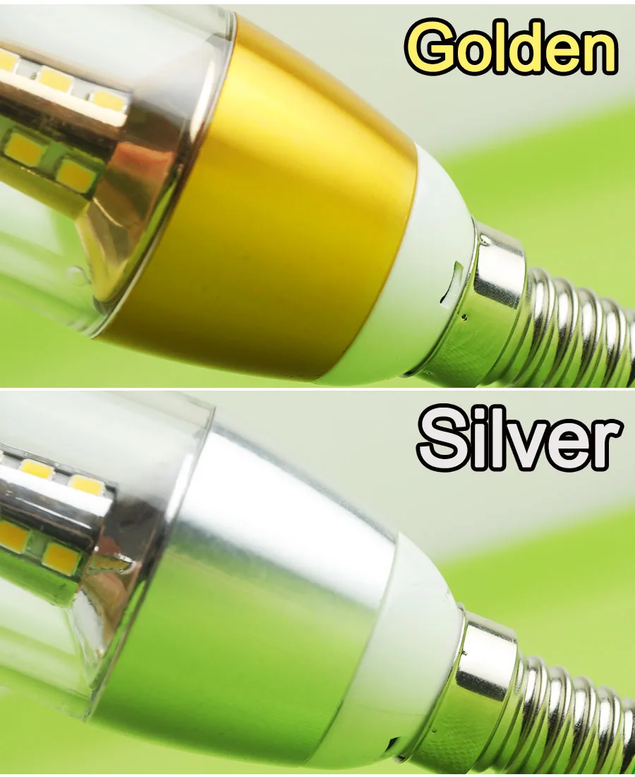 Oro plata 5 w 9 W 12 W E14 LED luz de la vela de carcasa de aluminio bombilla LED 110 V 220 V lámpara Led E14 genial blanco cálido lámpara 2835 Oro plata 5 w 9 W 12 W E14 LED luz de la vela de carcasa de aluminio bombilla LED 110 V 220 V lámpara Led E14 genial blanco cálido lámpara 2835