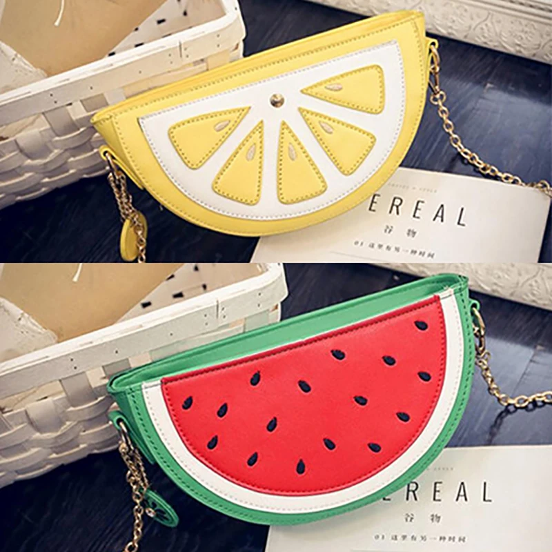 

2019 New Fashion Sweet Women Girls Fruit Lemon Watermelon Orange Shoulder Bag Pocket Crossbody Cartoon Cute PU Leather Handbags