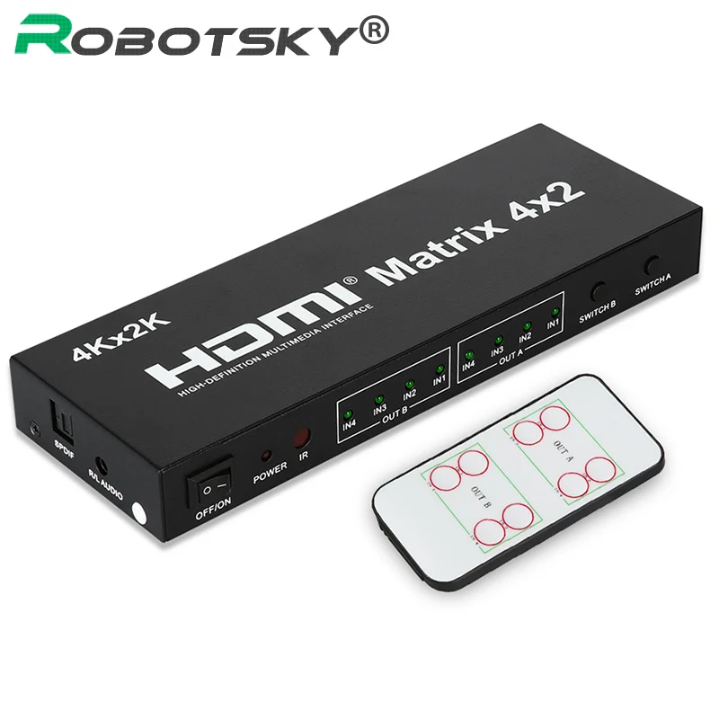 

4K*2K 3D 1080P V1.4 HDMI Matrix 4x2 with Remote Control 4 In 2 out HDMI Switch Switcher Splitter for XBOX DVD PS3 PS4 Projector