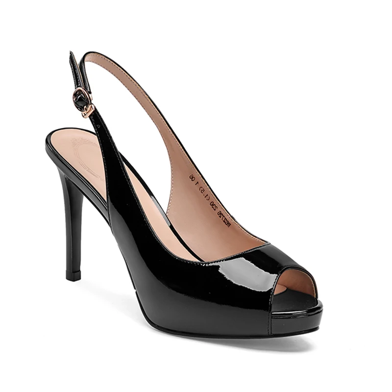 KARINLUNA/брендовые зрелые классический из натуральной кожи летние туфли для вечеринки женские модные туфли на высоких каблуках женские сандалии из лакированной кожи - Цвет: Черный