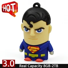 Флеш-накопитель с 3D героями мультфильмов 128 Гб 64 ГБ 8 ГБ 16 ГБ 32 ГБ реальная емкость Супермен Memoria USB флэш-накопитель 1 ТБ Флешка 2 ТБ 3,0 ключ подарок