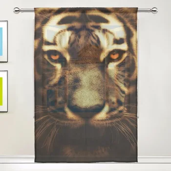

Sheer Door Curtain Panels 55x78/55x84 Inch,Brown Tiger Head Red Eyes,Polyester Window Curtain Voile Sheers 1 Panel