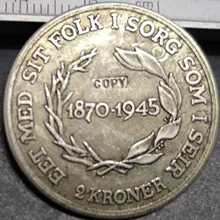 1945 Дания 2 Kroner-Christian X(день рождения короля) монета с серебряным покрытием копия