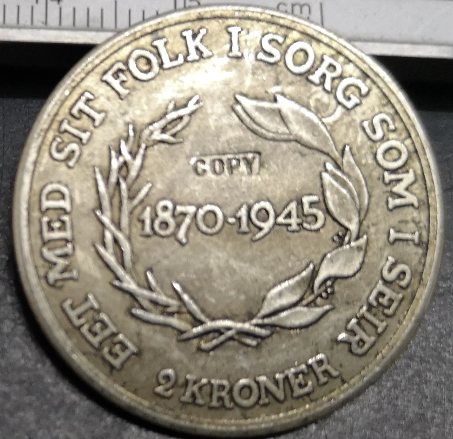 1945 Дания 2 крона-Кристиан Икс (день рождения короля) копия посеребренной монеты |