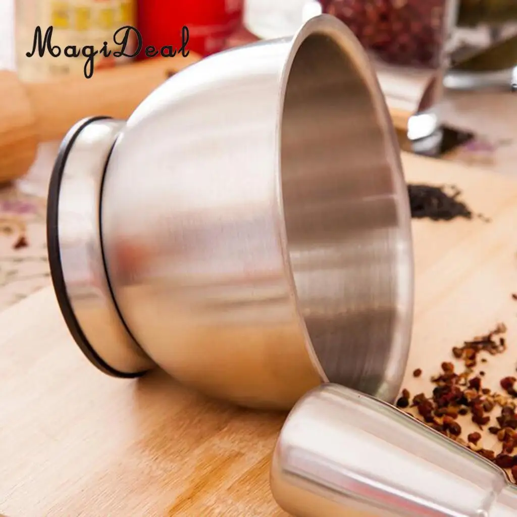 Amagogo Stainless Steel Mortar & Pestle Hand Crusher Garlic Spice Herb Grinder Bowl