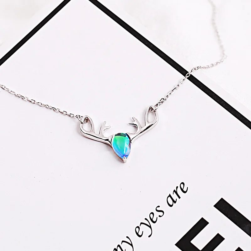 Elk Antler blue moonlight stone necklace women 100% 925 Sterling silver nacklace Jewellery Clavicle chain pendant christmas gift