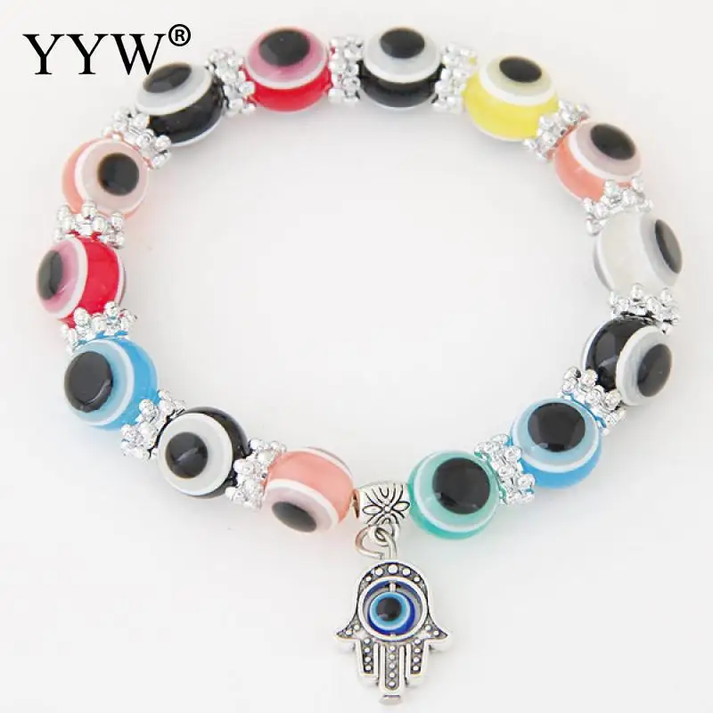 Женские Простые сглаза браслеты из сплава цинка ручной религиозный Шарм в античном стиле бисер серебряного цвета турецкий браслет винтажные ювелирные изделия