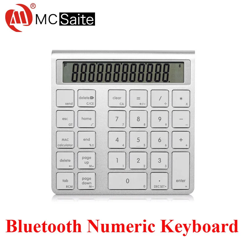 Aluminum Wireless Bluetooth Numeric Keyboard Mini Keypad with Screen Built-in Calculator for iMac/MacBook/Windows PC/Laptop
