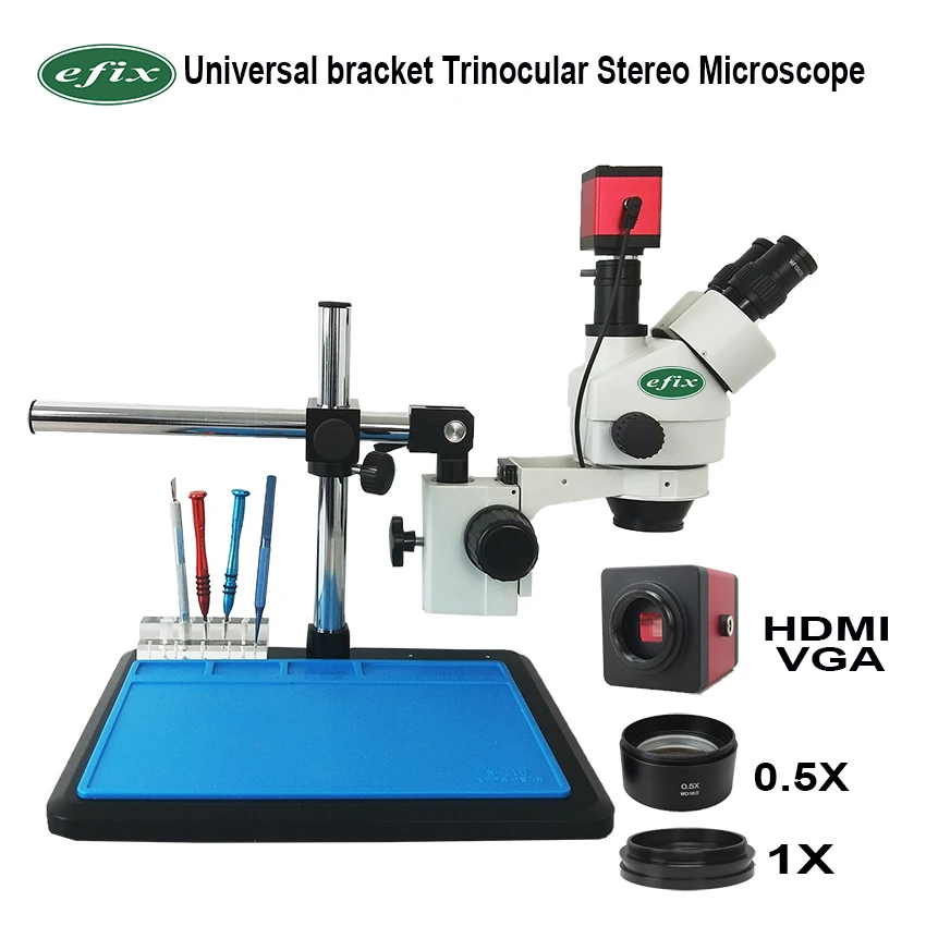 

efix 13MP HDMI VGA 3.5~45X Continuous Zoom Trinocular Stereo Microscope Camera 56 LED Universal Stand Soldering Phone Repair