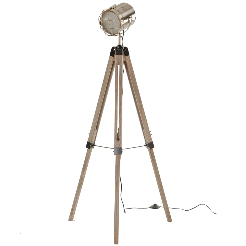 

Creative wood tripod chrome floor lamp search stand lamp for living room bedroom Toolery new design art home decoration lighting