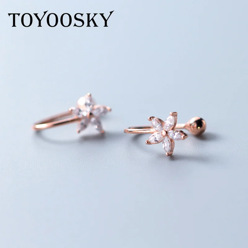 

TOYOOSKY 925 Silver Ear Clip Women Fashion Crystal Flower Ear Clip Temperament Cute Ear Pierced Ear Jewelry Brincos