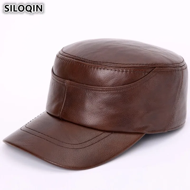 Новинка шапка SILOQIN из натуральной кожи для мужчин среднего возраста армейские