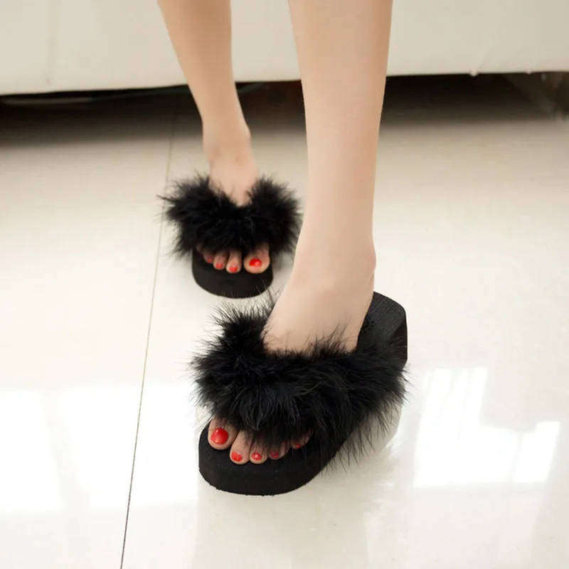 

fur slippers women sandals chaussure femme beach flip flops platform sandalia feminina wedges shoes for women sandales talon